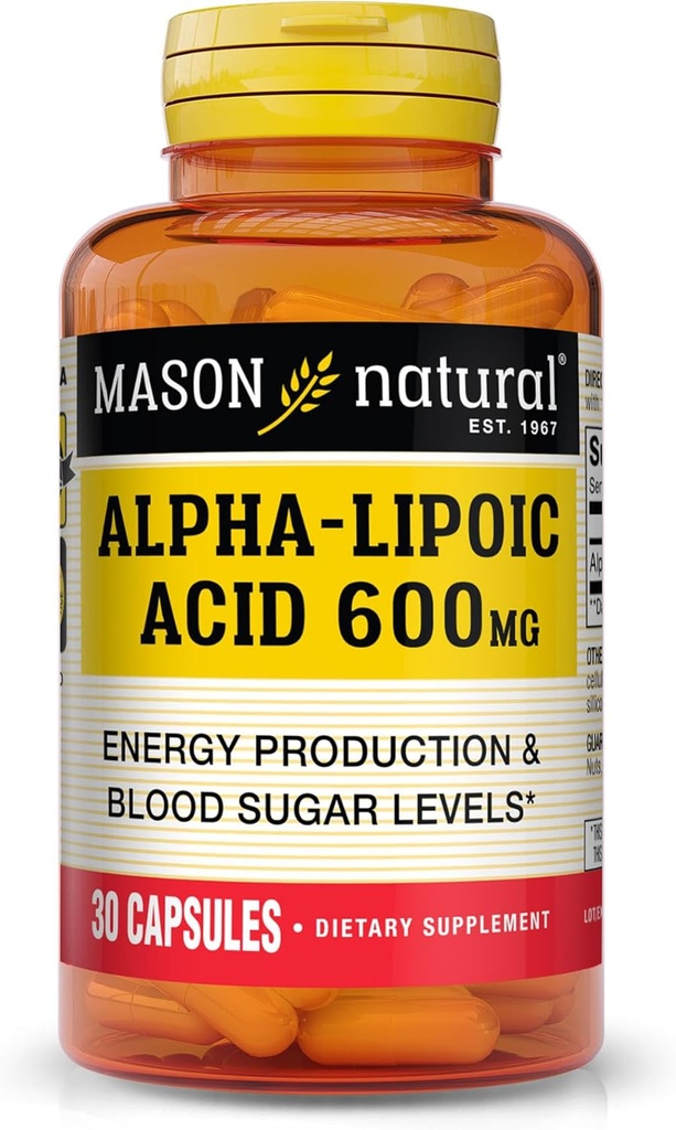 MASON NATURAL Alpha Lipoic Acid 600mg per Serving, Gluten Free ALA Supplement, 30 Capsules
