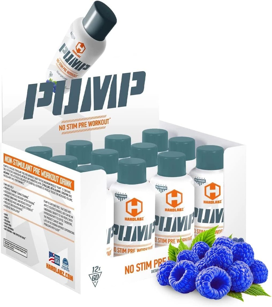 HARDLABZ PUMP – Μη-διεγερτική καφεΐνη Δωρεάν Ισχυρή υγρή προ-εργάσιμη ενέργεια Shot με Citrulline, Beta-Alanine, Creatine, Arginine για δύναμη και Stamina, Zero Sugar, 2oz - 12 Pack