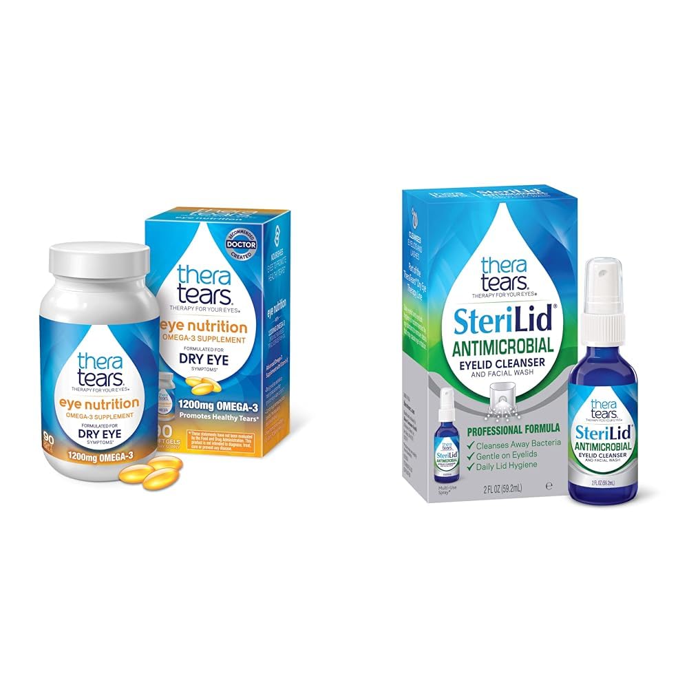TheraTears Omega 3 Συμπλήρωμα, 1200mg, 90 ct (Pack of 1) & SteriLid Eyelid Cleanser and Face Wash, για ερεθισμένα μάτια, 2 fl oz Spray
