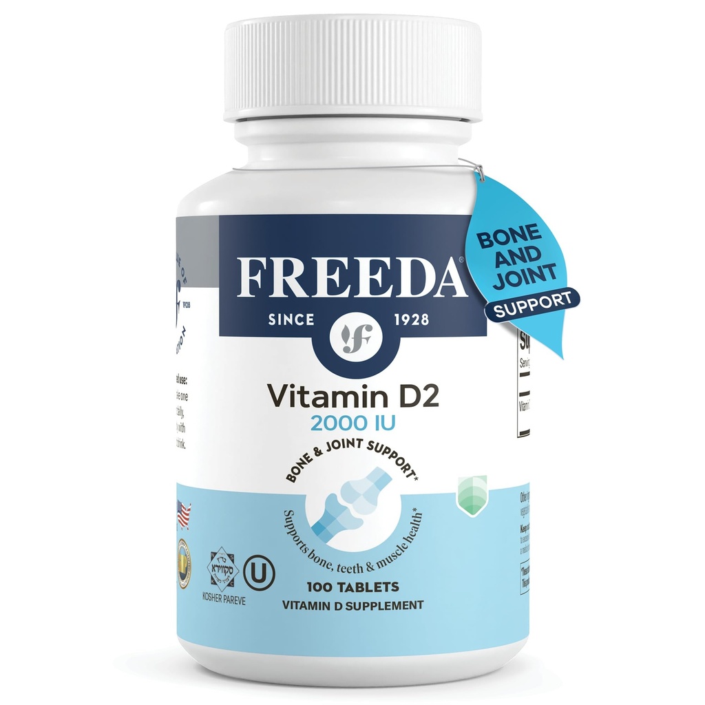FREEDA Βιταμίνη D2 2000 IU – Vegan Βιταμίνη D για δύναμη των οστών & ανοσοποιητική υποστήριξη – Vegan Ergocalciferol D2 συμπλήρωμα – 100 Tiny Tablets