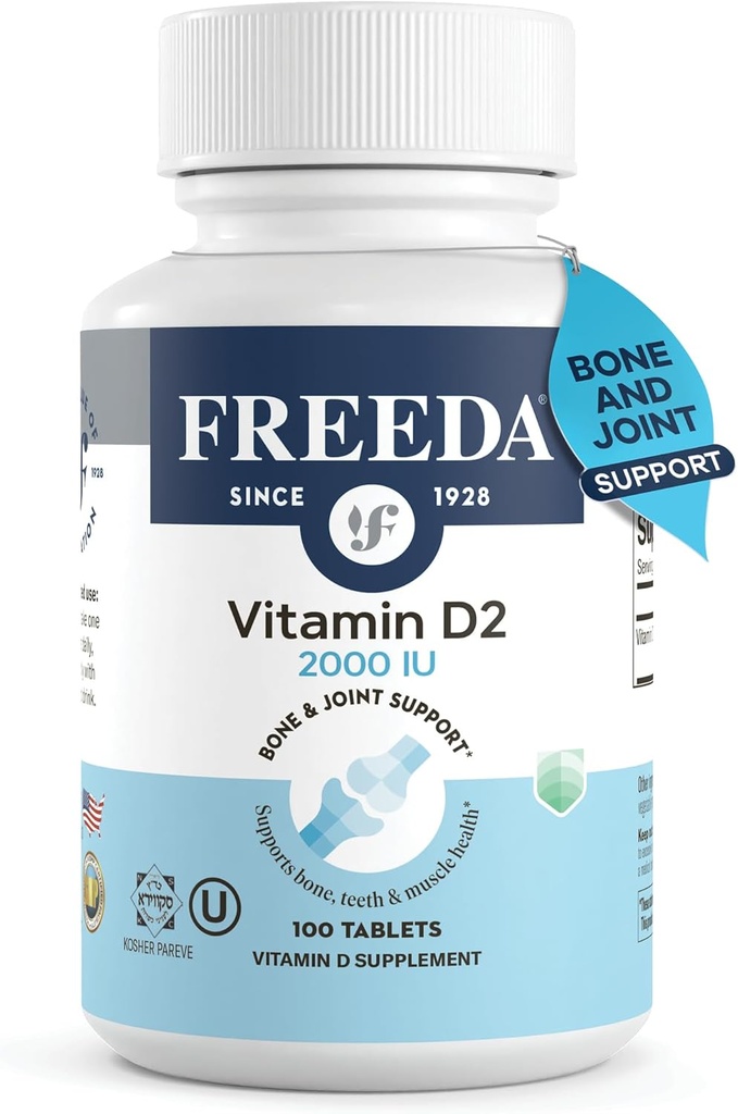 FREEDA Vitamin D2 2000 IU – Vegan Vitamin D for Bone Strength & Immune Support – Vegan Ergocalciferol D2 Supplement – 100 Tiny Tablets