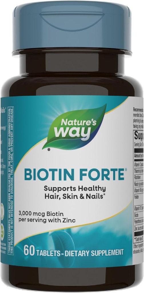 Ο τρόπος της φύσης Biotin Forte, υποστηρίζει υγιή μαλλιά και δέρμα *, ενέργεια και νευρική λειτουργία *, 60 δισκία