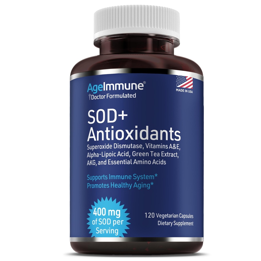 SOD Antioxidants Complex Υγιεινή γήρανση συμπλήρωμα - 400mg Superoxide Dismutase - Alpha Lipoic Acid - Πράσινο εκχύλισμα τσαγιού - L-αργινίνη - Λυσίνη - AKG - Βιταμίνες Α και Ε για ανοσοποιητική υποστήριξη-120 κάψουλες