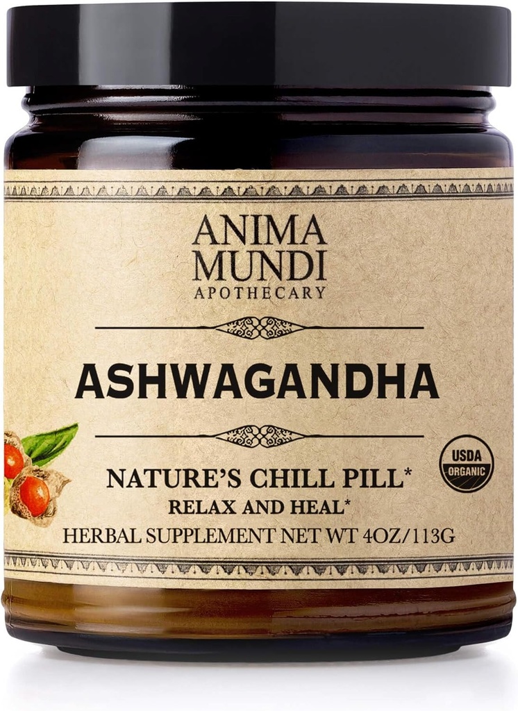 Anima Mundi Ashwagandha σκόνη - οργανική σκόνη ρίζας Ashwagandha πηγάζει από την Ινδία - Γνωστό ως ινδική σκόνη ρίζας Ginseng - συμπλήρωμα βοτάνων ηρεμία - Προσθήκη στο τσάι, καφές & περισσότερα (4oz / 113g)