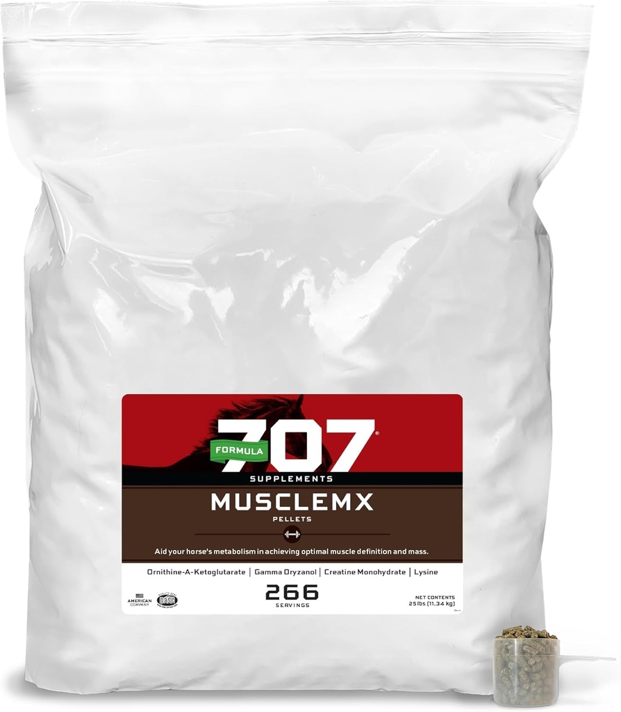 Formula 707 MuscleMx Equine Supplement, 25lb Refill Bag – Υποστήριξη Κατάστασης και Οικοδόμος μυών για άλογα με Lysine, Gamma Oryzanol, Creatine & OKG