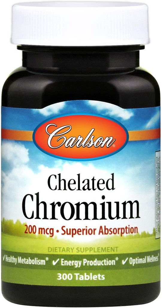 Carlson Chelated Chromium 200 mcg Ανώτερη απορρόφηση - Υγιής Μεταβολισμός Παραγωγή Ενέργειας & Βέλτιστη ευεξία - 300 δισκία