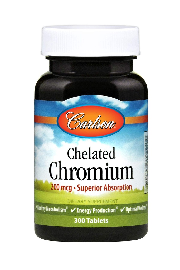 Carlson Chelated Chromium 200 mcg Ανώτερη απορρόφηση - Υγιής Μεταβολισμός Παραγωγή Ενέργειας & Βέλτιστη ευεξία - 300 δισκία