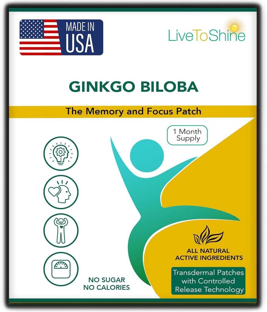 Live To Shine Ginkgo Biloba Patch - 30 Gingko Διαδερμικά Patches - Ένα μήνα προσφοράς για γυναίκες και άνδρες - ΗΠΑ Made