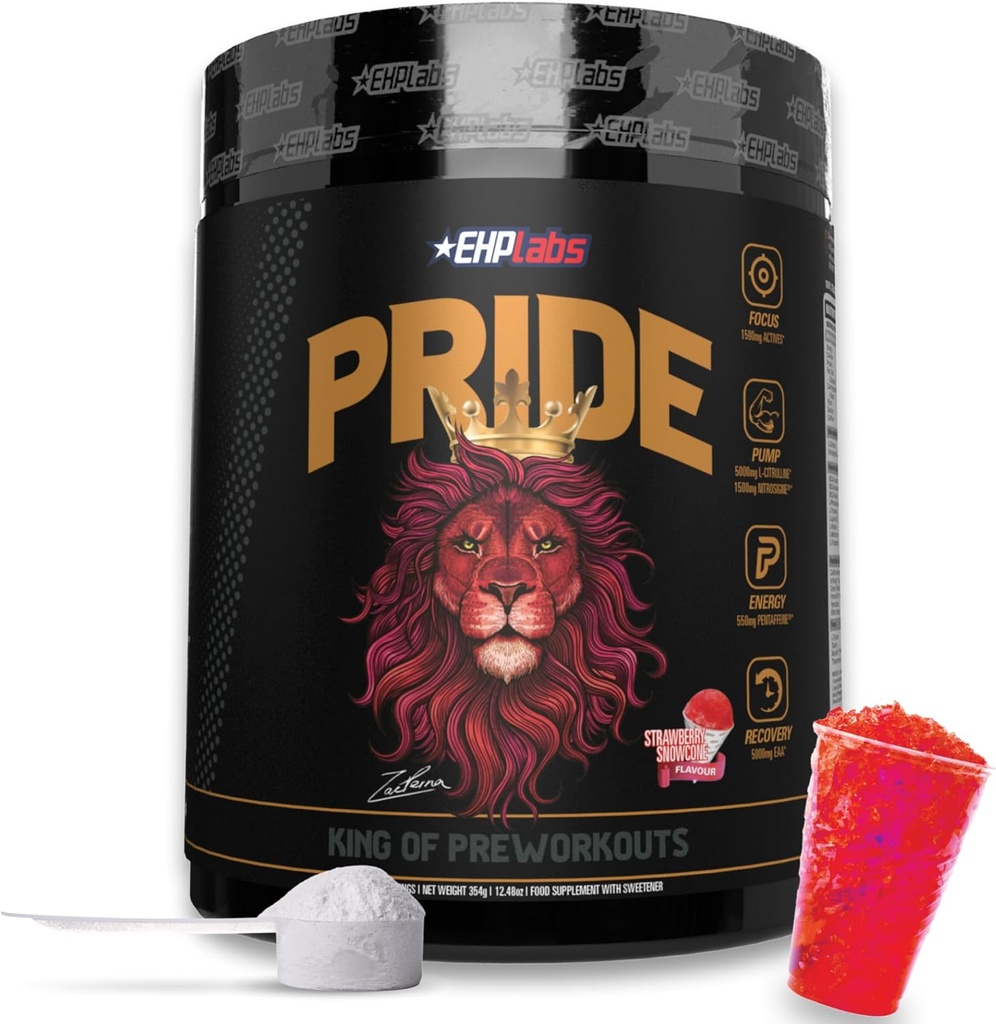 EHP Labs Pride Pre Workout Powder Energy Supplement - Sugar Free Preworkout για Άνδρες & Γυναίκες, Energy Powder Boost Drink with BCAA - 280mg καφεΐνη - Χιονόκερος Φράουλας (40 Servings)