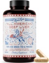 All American Beef Liver Capsules | 100% USA Grass Fed Pasture Raised | Non GMO, Hormone Free | Immunity, Digestion, Energy, w/Vitamin A, Natural Heme Iron, B-12 | Freeze Dried (180ct, 3000mg)
