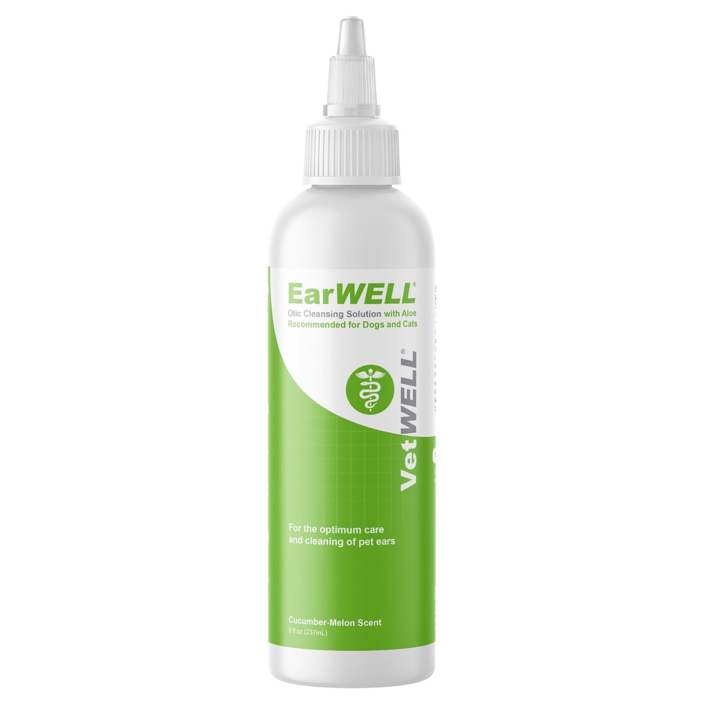 VetWELL Ear Cleaner for Dogs and Cats - Οπτική έκπλυση για Λοιμώξεις και Ελέγχουν Λοιμώξεις του Αυτιού και Odor σε Κατοικίδια - 8 oz (Cucumber Melon)