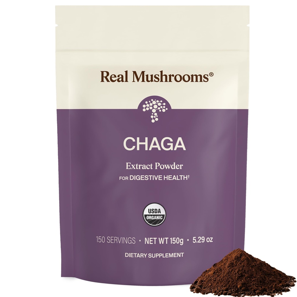 Real Mushroom Chaga Mushroom Powder – Βιολογικό εκχύλισμα Chaga από το σώμα φρουτοποίησης – για την ευεξία και την ενεργειακή υποστήριξη – Vegan, μη-GMO, 150 υπηρεσίες – συμπλήρωμα μανιταριών για καθημερινή χρήση