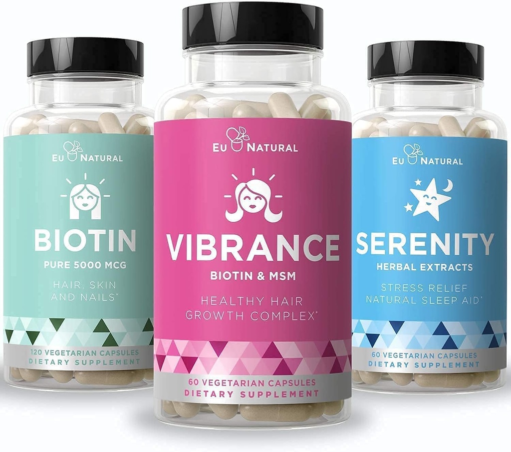Eu Natural Beauty Bundle - Vibrance Bundle με Biotin & Serenity για την υγιή ανάπτυξη των μαλλιών, ισχυρότερα νύχια, λαμπερό δέρμα