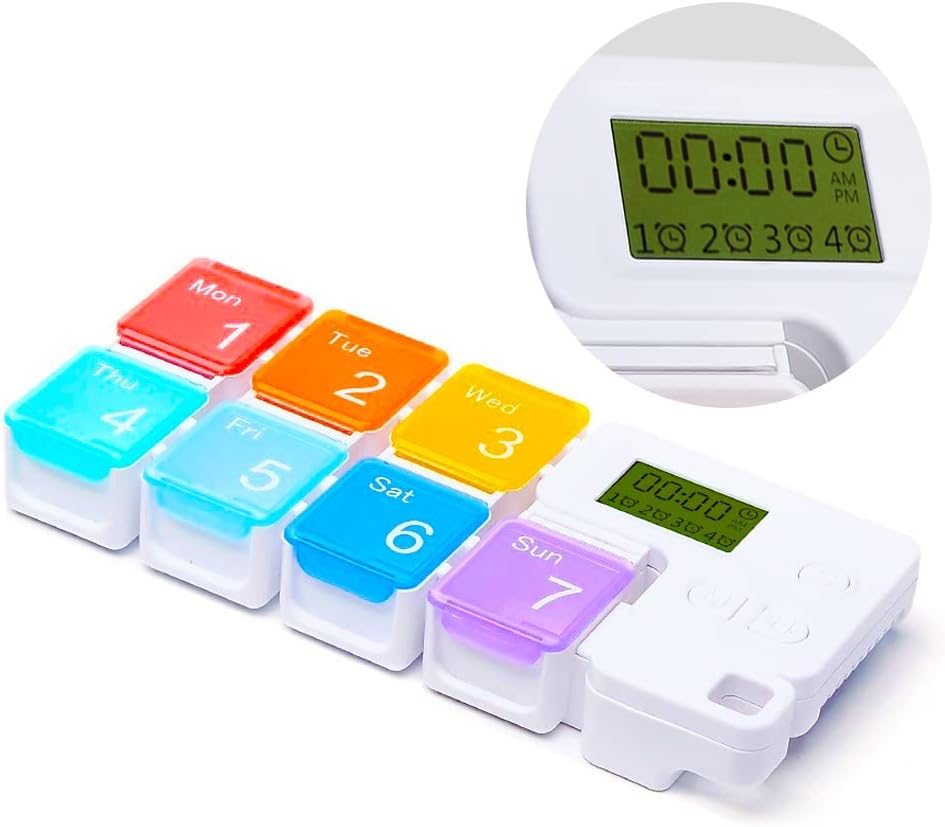 7 Day Medicine Pill Organizer, 4 Συναγερμοί υπενθυμίσεων, Loud Sound, 7 Μεγάλα Διαμερίσματα, Μεγάλη οθόνη, Moisture-Proof, Dust-Proof, Ταξίδι Weekly/Daily Pill Box/Organizer/Case/Container/Dispenser, TBSoon