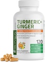 Bronson Turmeric + Ginger Επιπλέον υποστήριξη κοινής υγείας & πέψης με BioPerine, μη ΓΤΟ, 120 κάψουλες χορτοφάγων