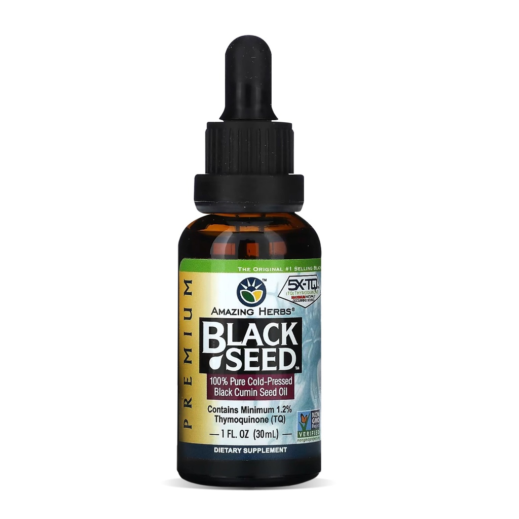Amazing Herbs Premium Black Seed Oil - Ψυχρό Πιέζεται Nigella Sativa Aids σε Digestive Υγεία, Ανοσολογική Υποστήριξη, Λειτουργία του εγκεφάλου, Κοινή Κινητικότητα, Χωρίς Γλουτένη, Μη ΓΤΟ - 1 FL Oz
