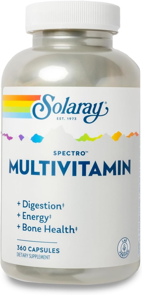 SOLARAY Spectro Πολυβιταμίνη με Σιδήρο - Πολλαπλή Βιταμίνη με Ασβέστιο, Μαγνήσιο, Ενεργοποιώντας Πράσινα, Βότανα & Digestive Ένζυμα - Διέγερση, Ενέργεια, και Οστική Υγεία Υποστήριξη (60 Υπηρεσίες, 360 Κάψουλες)