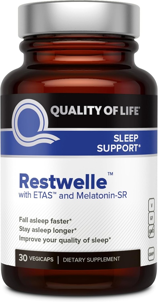 Ποιότητα Ζωής - Restwelle – Premium Natural ETAS και συμπλήρωμα μελατονίνης – Μη Groggy Formula με ETAS και μελατονίνη SR – Μη Συνήθης Σχηματισμός – 30 κάψουλες