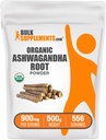 BulkSupplements.com Βιολογική σκόνη Ashwagandha - Βιολογικά συμπληρώματα Ashwagandha, που προέρχονται από ρίζα Ashwagandha - Χωρίς γλουτένη, 2g ανά υπηρεσία, 500g (1.1 lbs) (πακέτο των 1)
