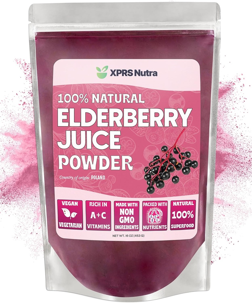 XPRS Nutra Elderberry Juice Powder - Elderberry Powder Organic Fruit Juice Mix - Powdered Elderberries Συμπλήρωμα πλούσιο σε βιταμίνες A και C (16 oz)