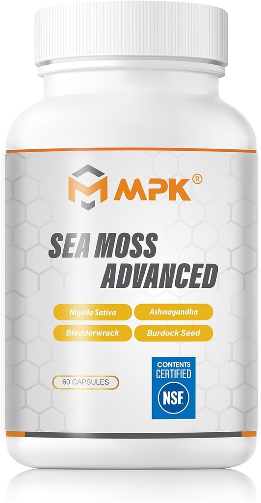 MPV 3000 mg Sea Moss Advanced Ashwagandha, Bladderwrack, θάλασσα Moss Black Seed Oil ashwagandha gingerBurdock Root Sea Moss Black Seed Oil Ashwagandha Ginger (60 κάψουλες, παράκτια γεύση)