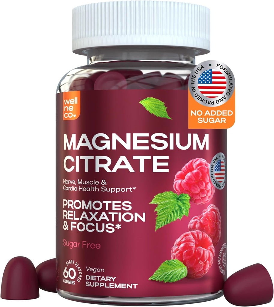 Magnesium Gummies for Adults 180 Mg - Premium Magnesium Citrate Supplement for Muscles, Nerves, Bones, and Heart Health - Gluten-Free, Sugar-Free, Berry Flavor - for Men and Women - 60 Gummies