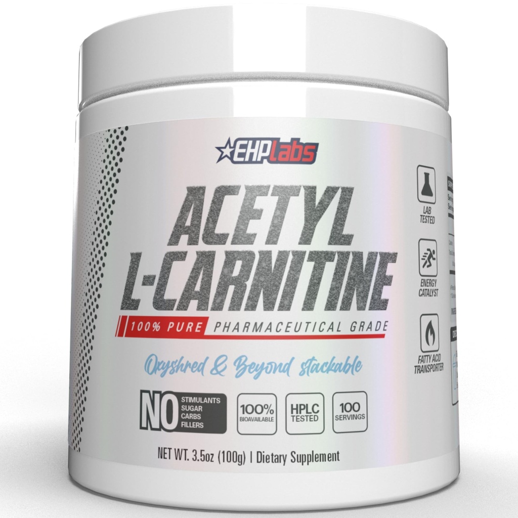 EHP Labs Acetyl L Carnitine σκόνη - Υποστηρίζει τη φυσική παραγωγή ενέργειας, βοηθά στην υγιή λειτουργία του εγκεφάλου, υποστηρίζει την υγεία της καρδιάς, Vegan, χωρίς γλουτένη, μη ΓΤΟ - 100 εξυπηρετεί