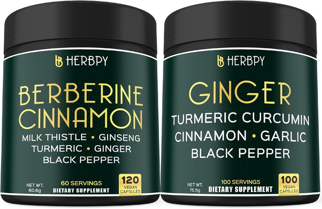 Bundle 7in1 Berberine HCl & 5in1 Ginger συμπλήρωμα - Υποστήριξη ανοσοποιητική, πέψη και καρδιακή υγεία