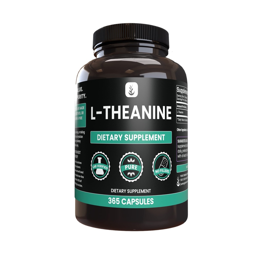 PURE ORIGINAL INGREDIENTS L-Theanine (365 Capsules) Amino Acid, No Magnesium or Rice Filler, Lab Verified
