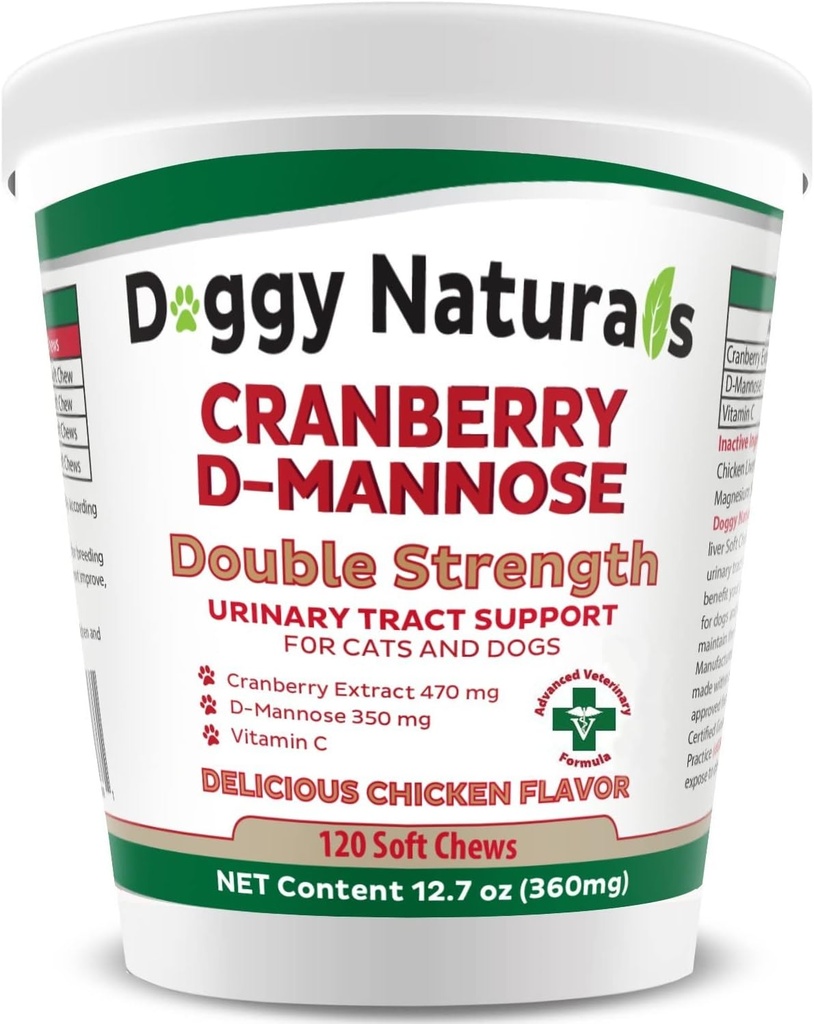 Cranberry D-Mannose για σκύλους και γάτες Ουρολοίμωξη Υποστήριξη Αποτρέπει και εξαλείφει UTI, Κολποκοιλιακή λοίμωξη Παιδική υποστήριξη 11.4 oz (Double Strength Soft Chew, 120 Soft Chew)
