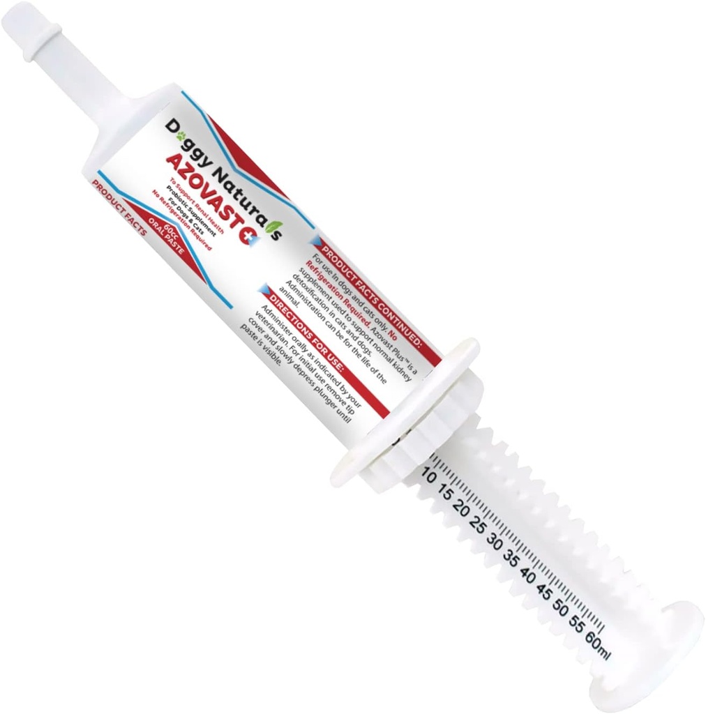 Azovast Plus Συμπλήρωμα για την υγεία των νεφρών για σκύλους & γάτες, στοματική επικόλληση (60 cc) - ΟΧΙ Απαιτούμενη ψύξη - Βοήθεια Υποστήριξη Παιδική λειτουργία & Διαχείριση Νεφρικών Τοξινών Κοτόπουλο Γεύση (Κατασκευασμένο στις ΗΠΑ(60cc)