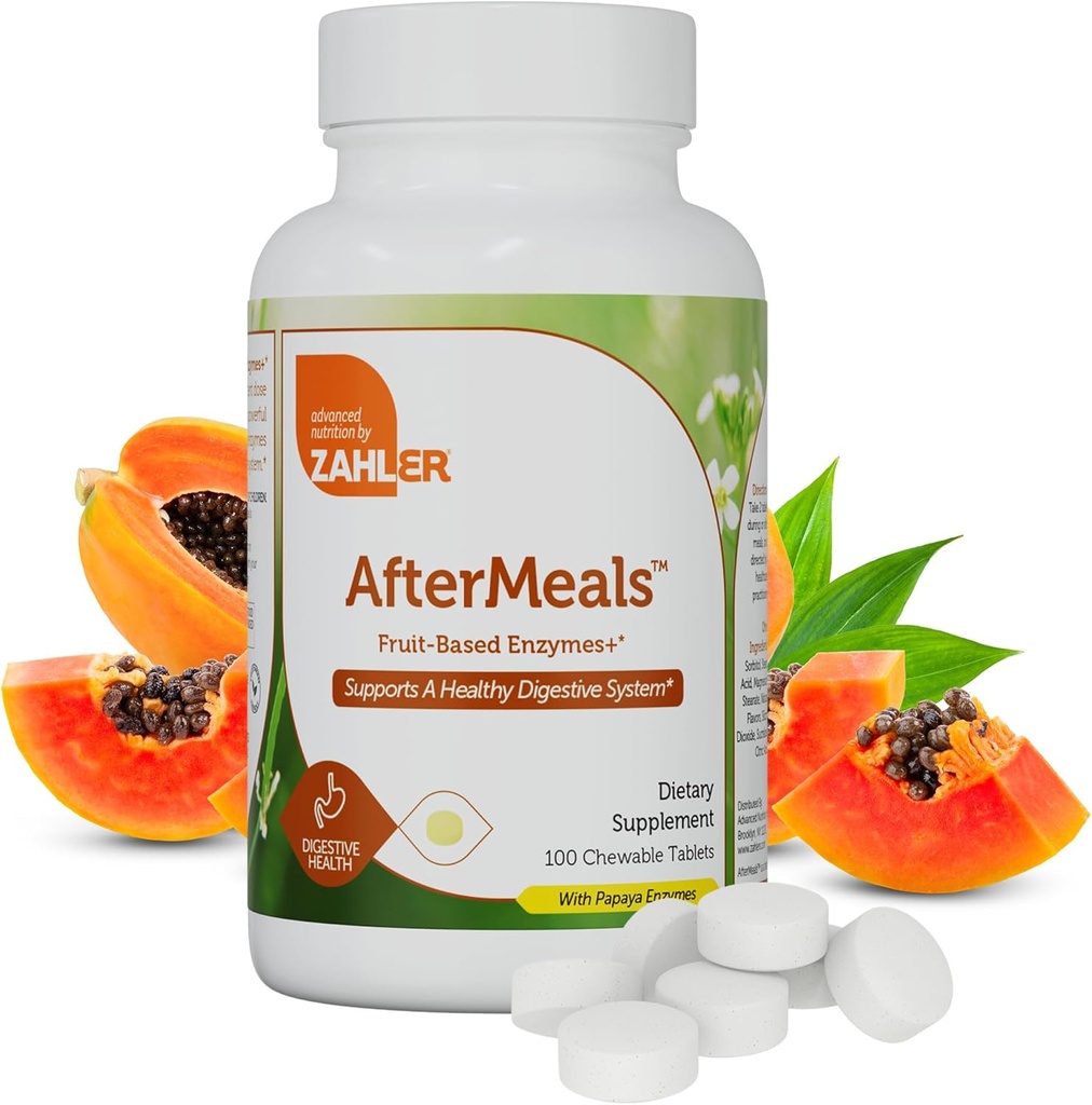 Zahler Aftermeals, φυσικά αντιόξινα μάσημα, Papaya Enzyme Μασώμενα δισκία, συμπλήρωμα διατροφής, πιστοποιημένο Kosher, 100 μασώμενα δισκία