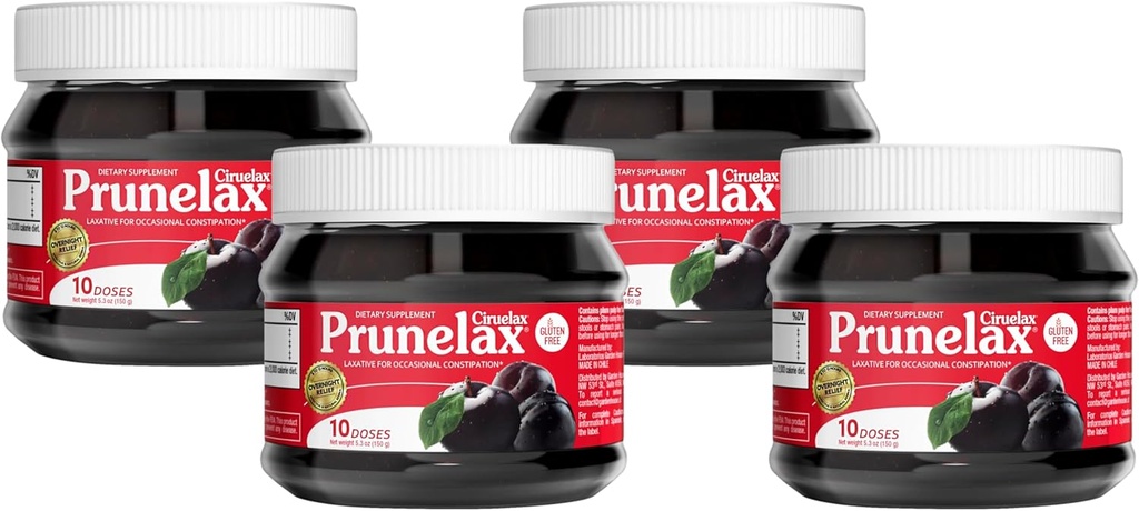 Prunelax Ciruelax Regular Strength Laxative Jam - Vegan & Gluten-Free Natural-Ingredient Laxative for Occasional Constipation - 5.3 oz (Pack of 4)