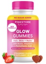 Pink Stork Total Glow Gummies για τις γυναίκες – Hair, Skin & Nails Βιταμίνη με Βιοτίνη, Βιταμίνη Α, Β6, Β12, Folate, Zinc & More – Υποστήριξη για το Radiant Skin, Strong Nails, and Healthy Hair – 60 Berry Gummies