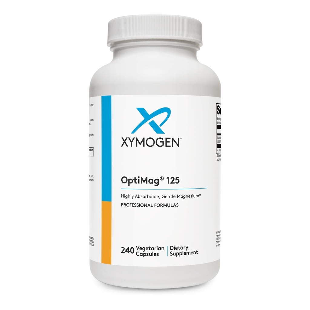 XYMOGEN OptiMag 125 - Συμπλήρωμα μαγνησίου με Di-Magnesium Malate & Γλυκινικό Λυσιακό για την υποστήριξη των νεύρων, των μυών, την υγεία των οστών + την υγεία της καρδιάς (240 κάψουλες)