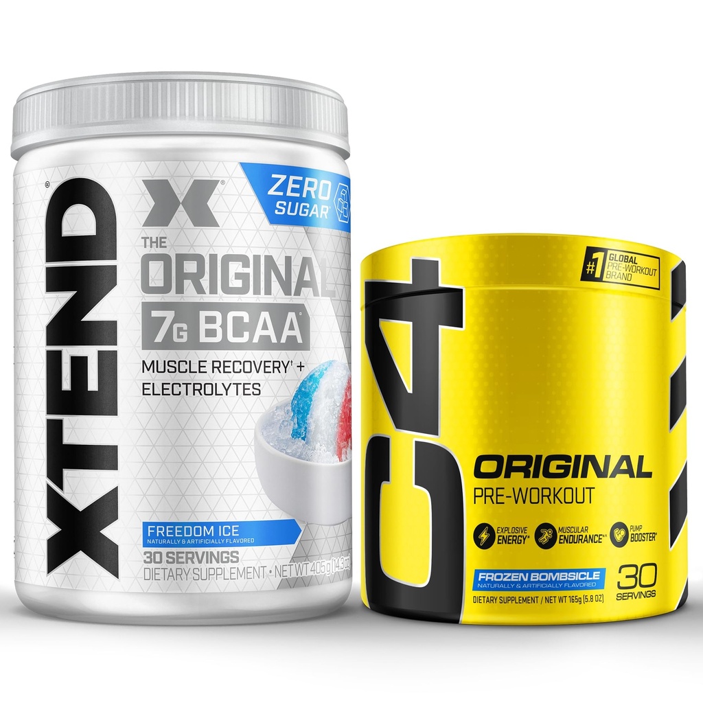 Cellucor προ προπόνησης & BCAA Bundle, C4 αρχικός πριν από την προπόνηση σκόνη, κατεψυγμένα εκρηκτικά, 30 εξυπηρετήσεις + XTEND BCAA σκόνη, πάγος ελευθερίας, 30 εξυπηρετήσεις