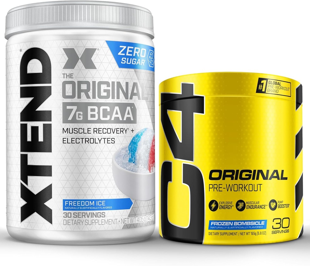 Cellucor προ προπόνησης & BCAA Bundle, C4 αρχικός πριν από την προπόνηση σκόνη, κατεψυγμένα εκρηκτικά, 30 εξυπηρετήσεις + XTEND BCAA σκόνη, πάγος ελευθερίας, 30 εξυπηρετήσεις