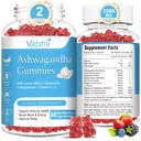 2 Πακέτο Ashwagandha Gummies για γυναίκες άνδρες, ζάχαρη χωρίς οργανικές Ashwagandha Gummies συμπλήρωμα για χαλάρωση αποκατάσταση ισορροπίας, Vegan Gluten Free, 120 Count