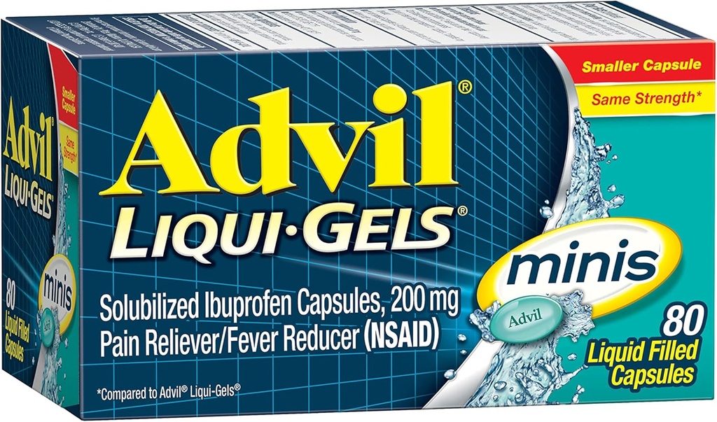 Advil Liqui-Gels Minis Pain Reliever and Fever Reducer, Pain Medicine for Adults with Ibuprofen 200mg for Pain Relief - 80 Liquid Filled Capsles
