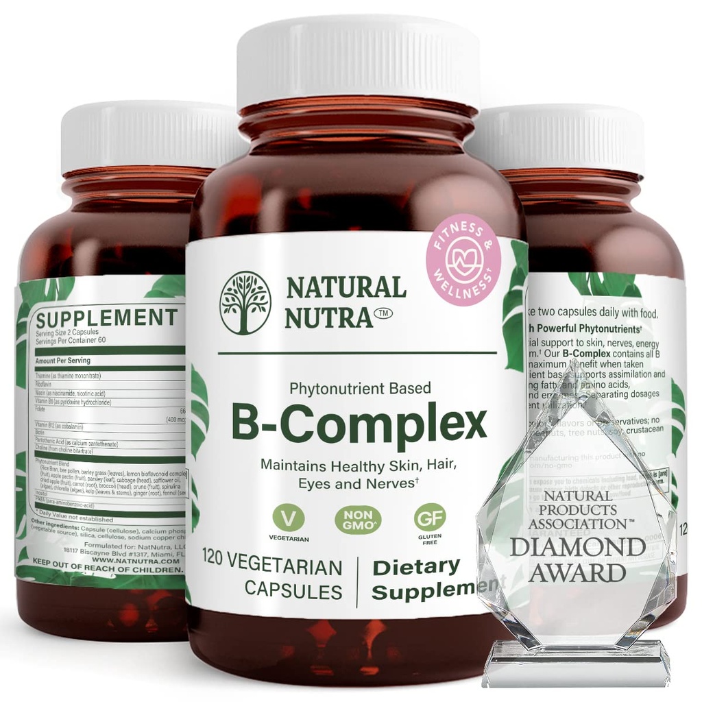 Natural Nutra Vitamin B Complex with Niacin, Folate, Thiamin, Biotin, Υποστηρίζει την υγεία του νευρικού συστήματος, προωθεί το μεταβολισμό, το δέρμα, τα μάτια και την υγεία των μαλλιών, ολόκληρο συμπλήρωμα διατροφής, 120 κάψουλες χορτοφάγων