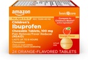   Basic Care Children's Ibuprofen Chewable Tablets, 100 mg, Pain Reliever and Fever Reducer, Orange Flavor, For Aches, Pains, Sore Throat, Toothache and Headache Relief, 24 Count