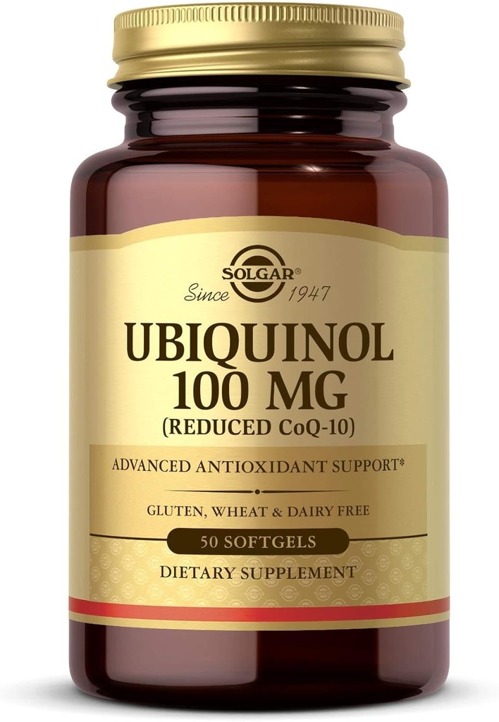 Solgar Ubiquinol 100 mg, 50 Softgels - Προηγμένη Αντιοξειδωτική Υποστήριξη - Μειωμένο Συνένζυμο Q10 (CoQ-10) - Χωρίς γλουτένη, Χωρίς γαλακτοκομικά - 50 Μερίδες, Τυπική Συσκευασία