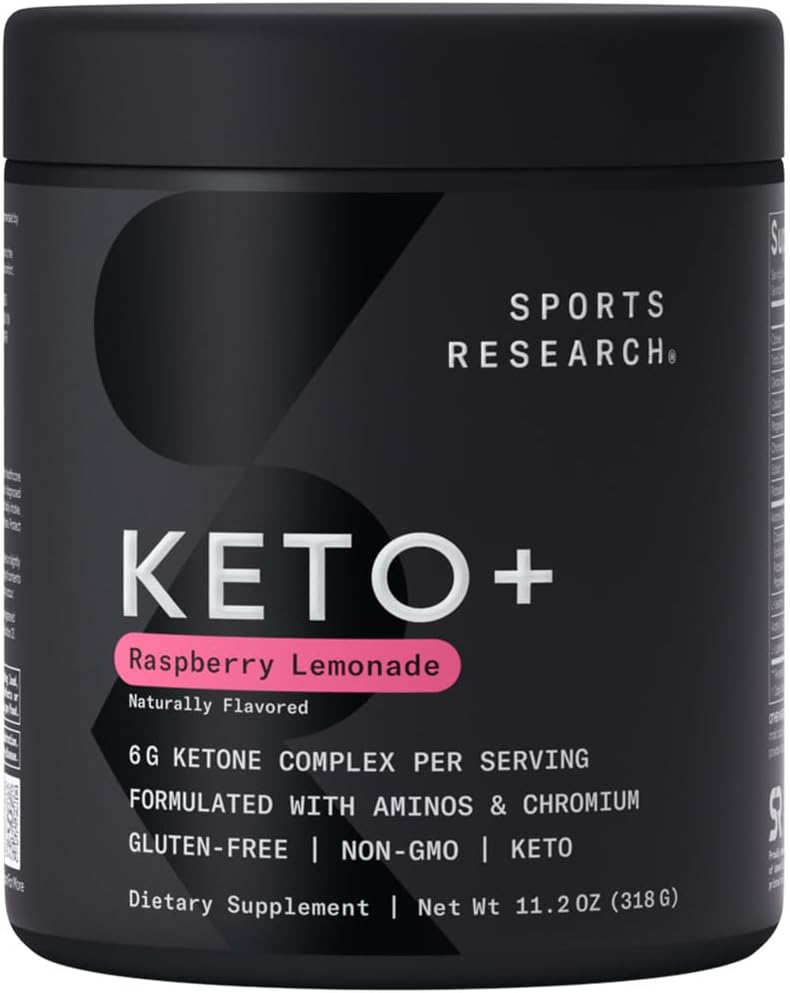 Sports Research Keto Plus Exogenous Ketones with goBHB - 30 Servings | Keto Electrolyte Powder for Hydration, Energy, Focus & Ketosis | Keto Certified, Vegan Friendly (Raspberry Lemonade)
