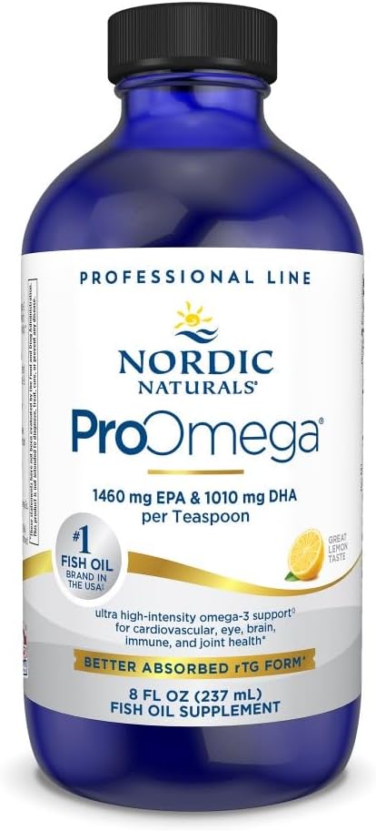 Nordic Naturals ProOmega Liquid, Lemon Flavor - 8 oz - 2840 mg Omega-3 - Υψηλής ισχύος ιχθυέλαιο με EPA & DHA - Προάγει τον εγκέφαλο, το μάτι, την καρδιά, και την ανοσοποιητική υγεία - Μη-GMO - 48 Υπηρεσίες