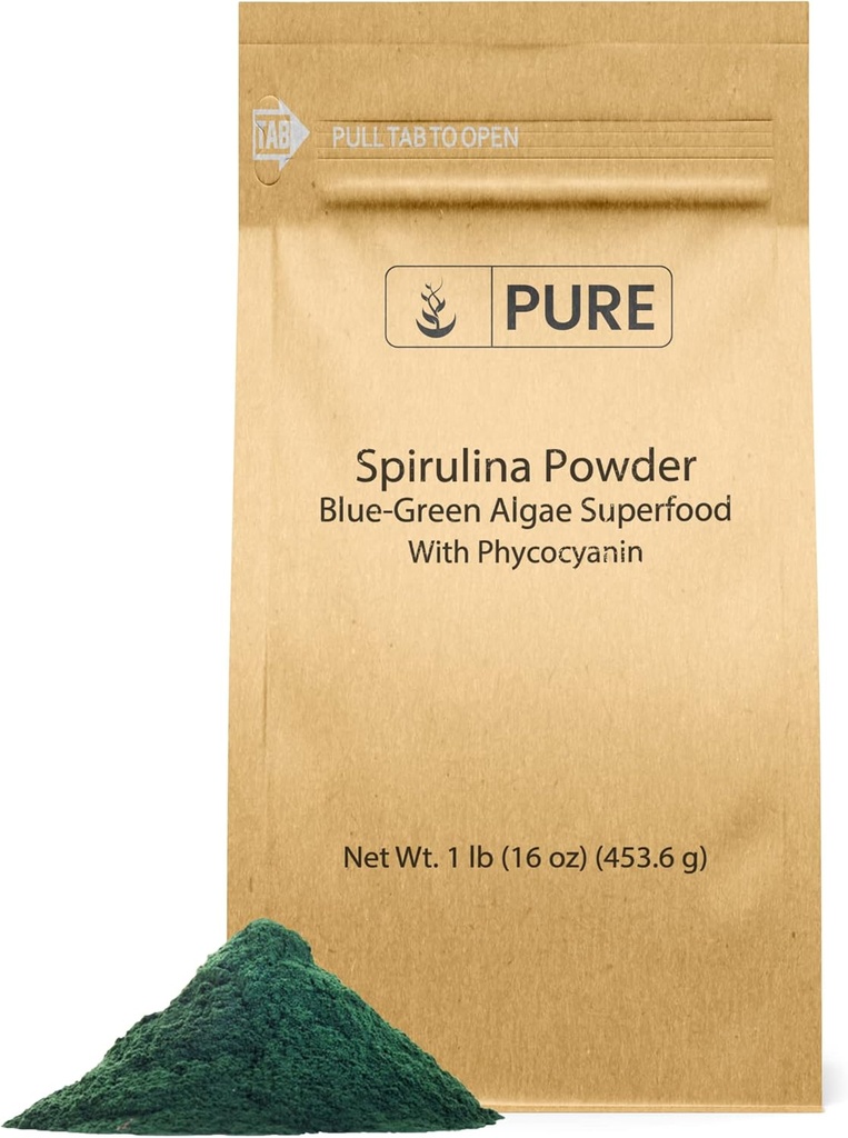 PURE αρχικά ΣΥΣΤΑΤΙΚΑ Spirulina σε σκόνη (1 lb) Green Algae Superfood με Phycocyanin