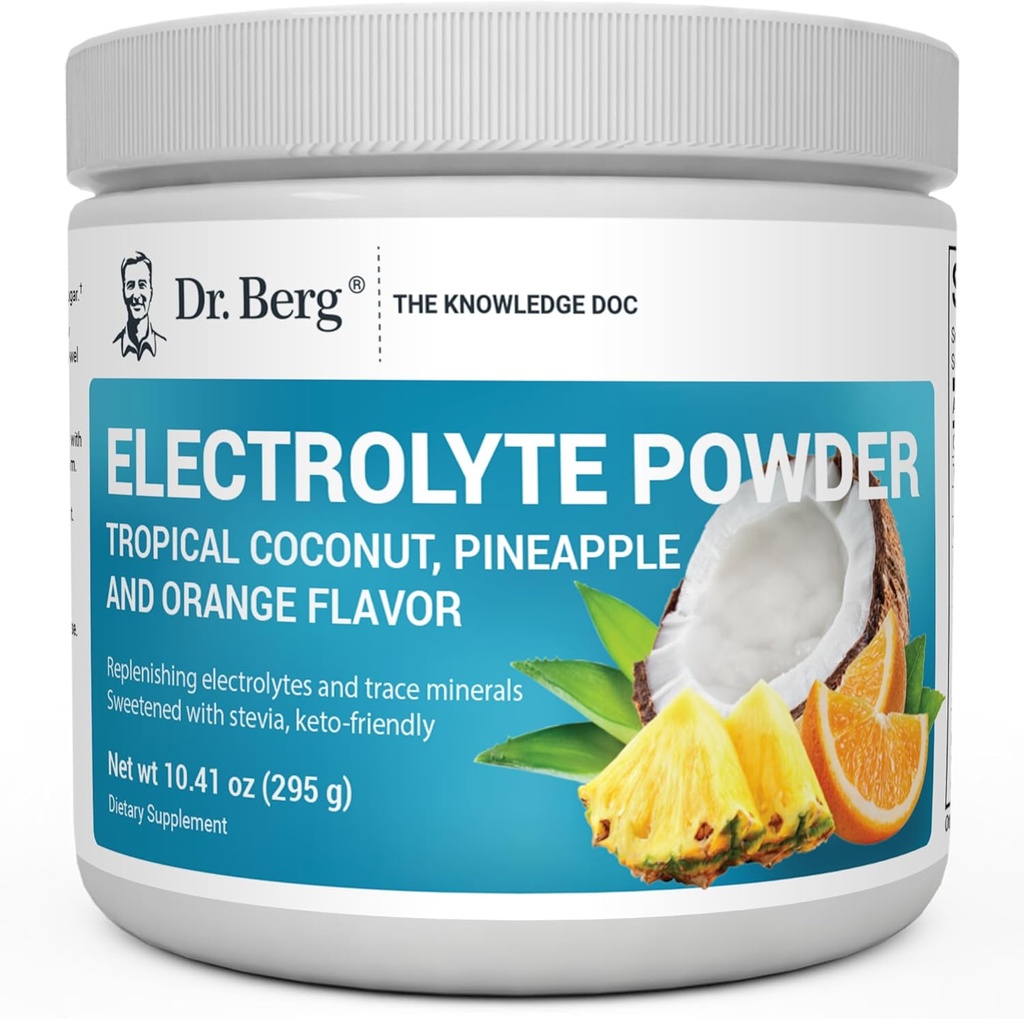 Dr. Berg Zero Sugar Hydration Keto Electrolyte Powder - Ενισχυμένη w/ 1000 mg Κάλιο & Αλάτι Real Ιμαλαΐων (NOT Tropical Coconut, Pineapple & Orange Drink Supplement 50 Servings