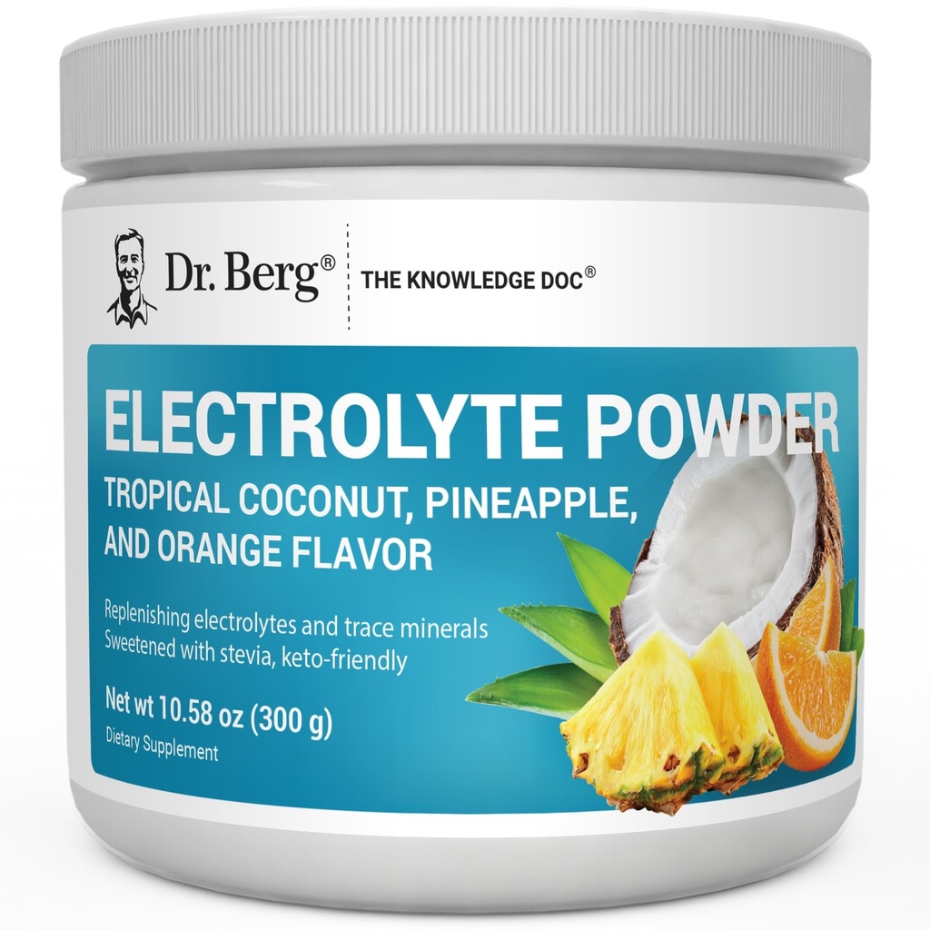 Dr. Berg Zero Sugar Hydration Keto Electrolyte Powder - Ενισχυμένη w/ 1000 mg Κάλιο & Αλάτι Real Ιμαλαΐων (NOT Tropical Coconut, Pineapple & Orange Drink Supplement 50 Servings