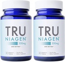 TRU NIAGEN Patented NAD Supplement for Anti Aging and Cell Regeneration, 300mg Niagen, 30 Servings | Supports Cellular Energy, Brain, Muscle | Nicotinamide Riboside (NR) Take 1 Daily | 2 Bottles