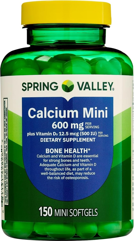 Spring Valley Calcium Mini 600 mg Plus Vitamin D3, 150 Count, Συμπλήρωμα διατροφής, Μικρά Χάπια ασβεστίου Bundle με 45 Διαβήτη του Luall Αποκωδικοποιημένο