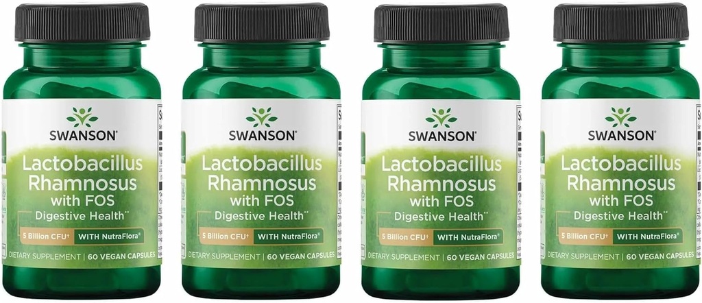 Swanson Lactobacillus Rhamnosus with FOS - Probiotic Supplement Supports Digestive Health - 5 Billion CFU - Promotes GI Tract Health During Travel - (60 Veggie Caps) Pack